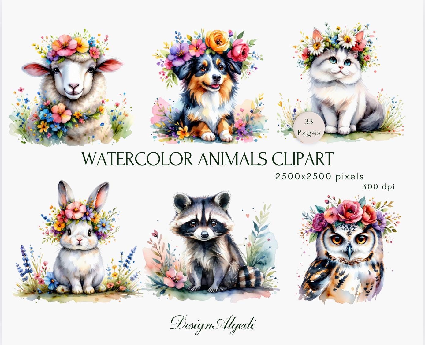 Wodland Animals Клипарт Акварель, Классический Акварель Животные Клипарт, Цифровая загрузка, Животные Цифровые, Медведь, Лиса, Олень, Детский Декор