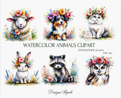 Wodland Animals Клипарт Акварель, Классический Акварель Животные Клипарт, Цифровая загрузка, Животные Цифровые, Медведь, Лиса, Олень, Детский Декор